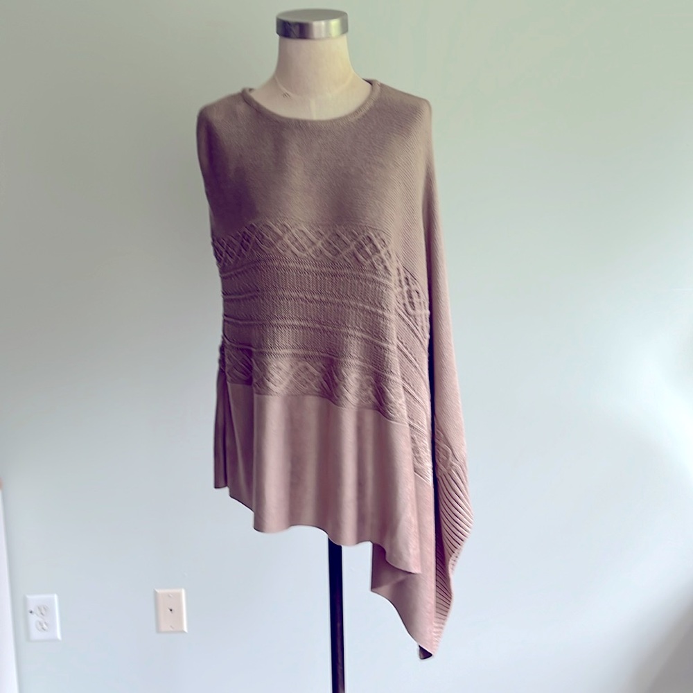 Knitted Poncho in Taupe Color